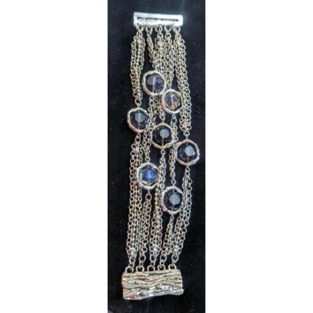 Stunning Vintage Estate Multi Strand Chain Purple Faceted Bead Bracelet 8"